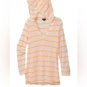 Splendid Girls White Orange Striped Full Bloom Hooded Swim Cover Large NWT C274